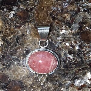 Silver 925 Rhodochrosite Oval Pendant in Pink - Marie B.